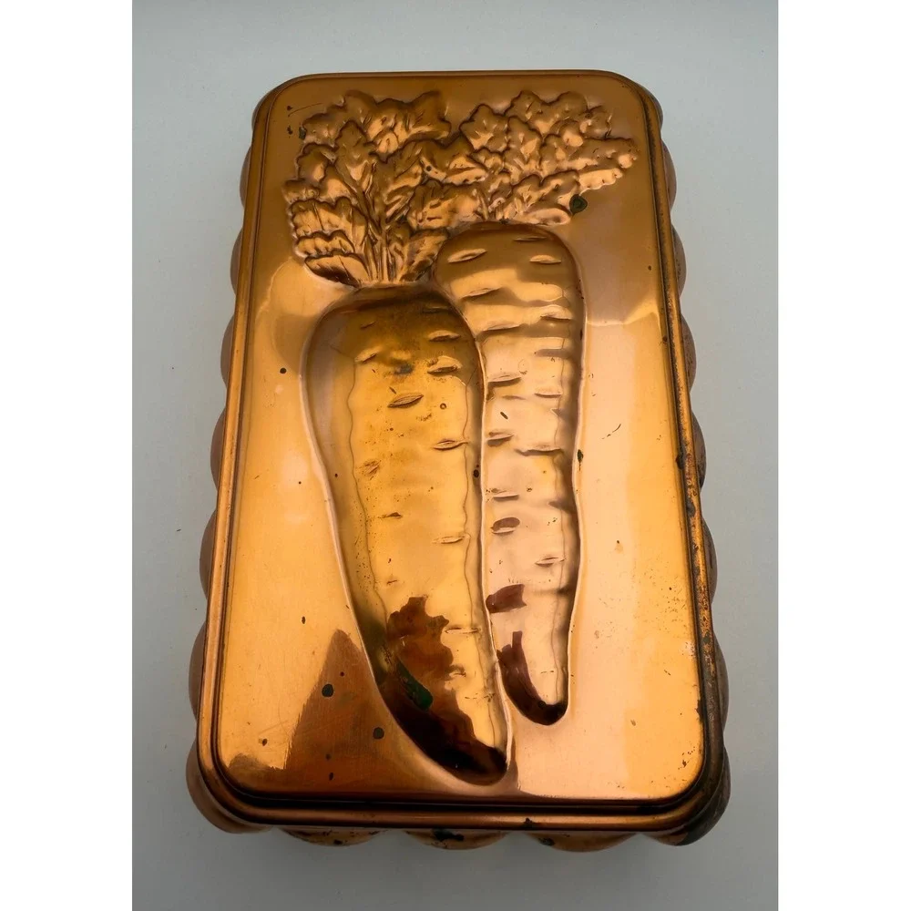 Vintage Copper Carrot Mold Rectangular Fluted Tin Kitchen Wall Decor 7.5 Inch